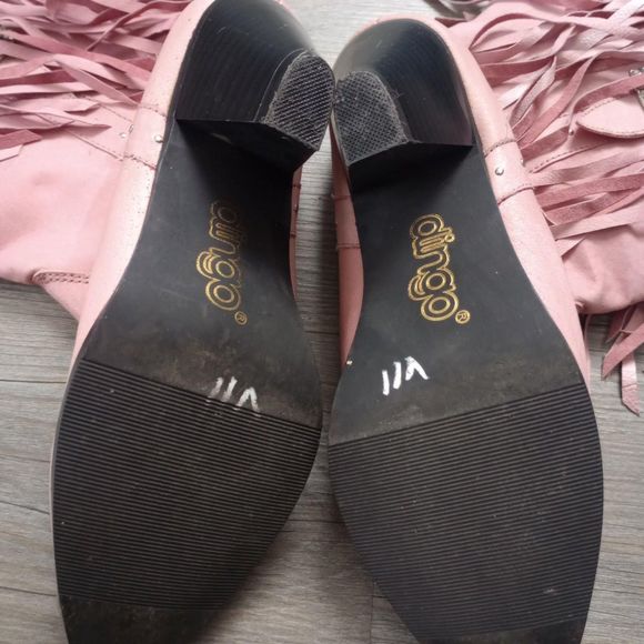 Y2K Pink Leather Fringe Rhinestone Cowgirl Boots - Picture 4 of 8